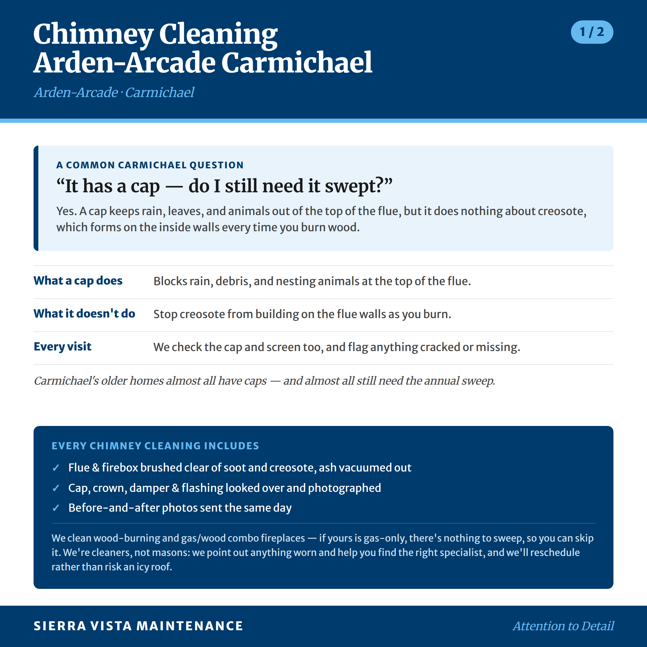 Chimney Cleaning in Arden-Arcade and Carmichael: if my chimney has a cap, do I need a chimney sweep?