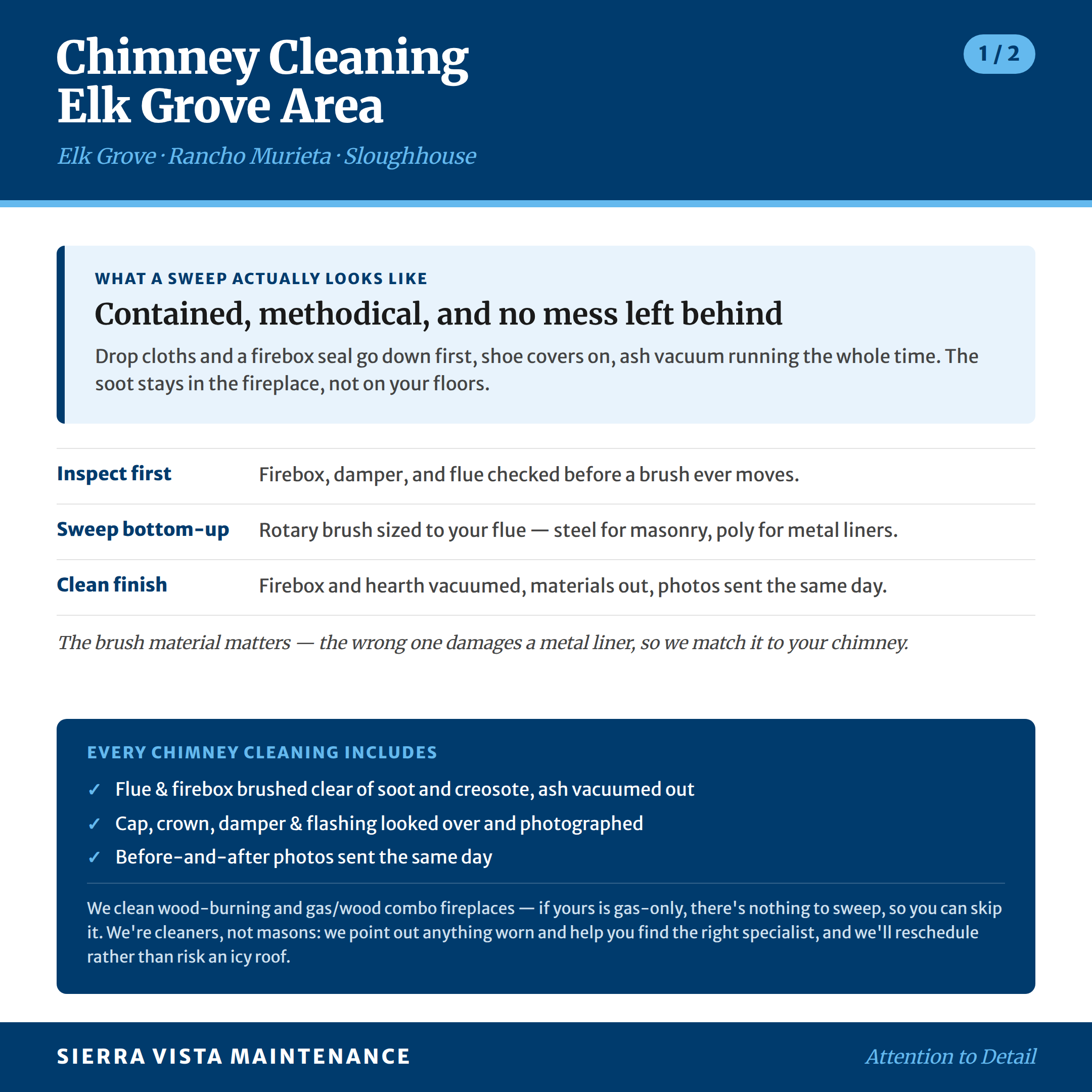 Chimney Cleaning in Elk Grove and Rancho Murieta: What a chimney sweep and clean actually looks like here