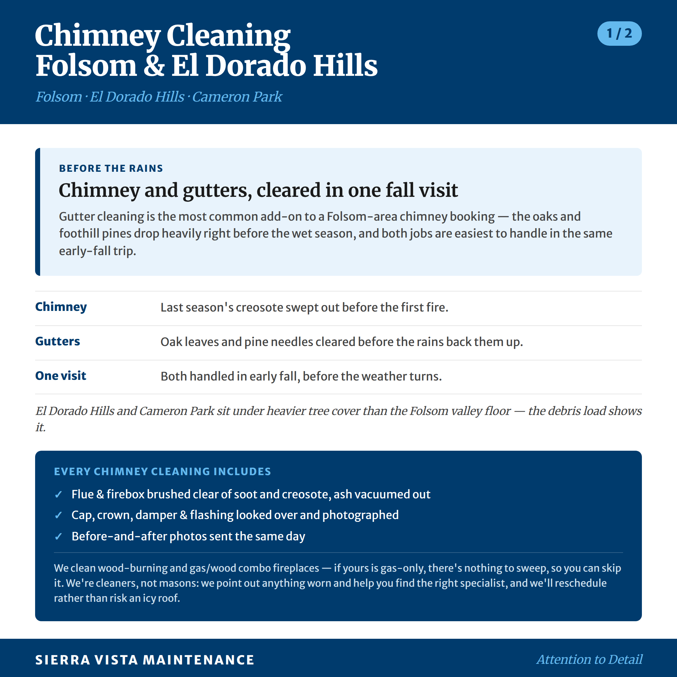 Chimney Cleaning in Folsom, El Dorado Hills, White Rock and Cameron Park: Most homeowners bundle chimney cleaning and gutter maintenance