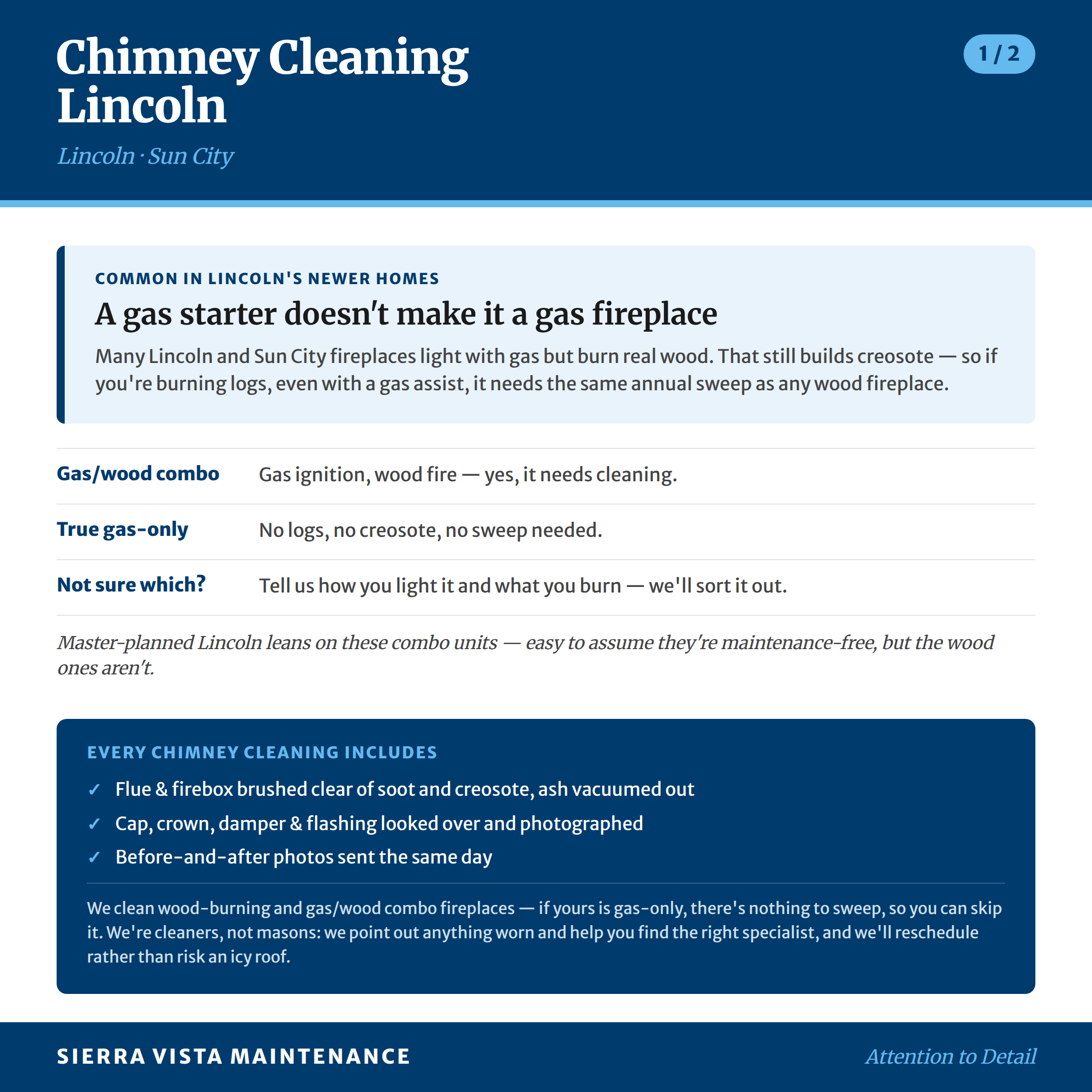 Chimney Cleaning in Lincoln: A gas starter is different from a gas fireplace, and you may still need a chimney sweep
