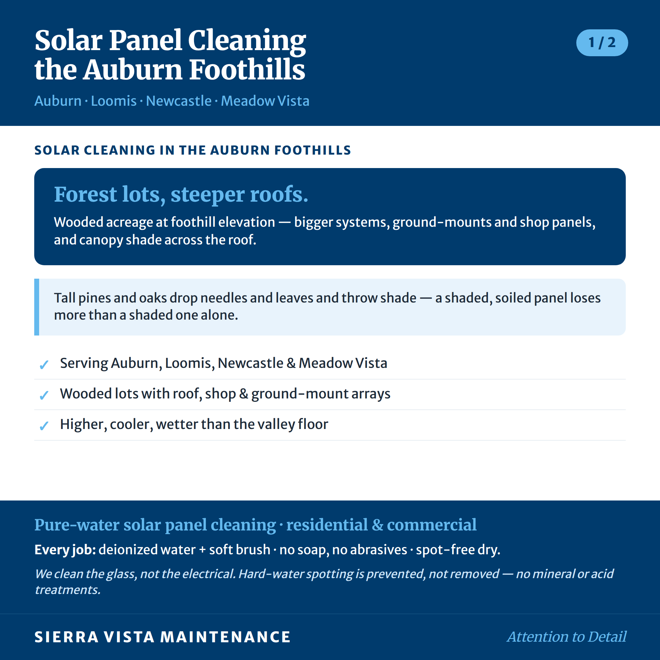 Solar Panel Cleaning for Auburn, Loomis, Newcastle & Penryn: Forest lots, steeper roofs