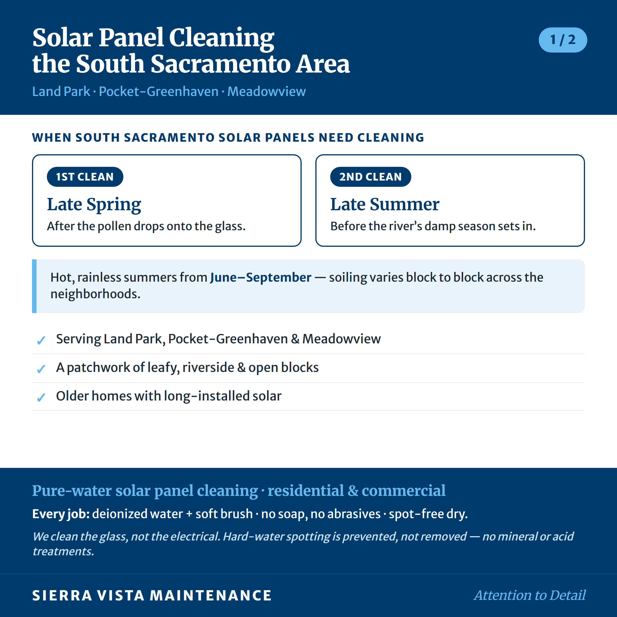 Solar Panel Cleaning for South Sacramento, Land Park & Pocket-Greenhaven: When panels need cleaning